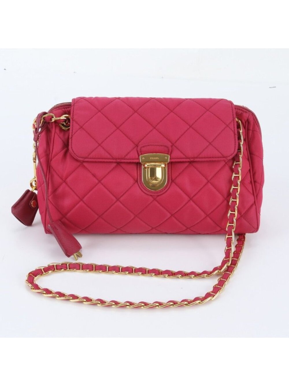 Prada White Tag Quilted Leather 2-Way Chain Shoulder Bag Crossbody